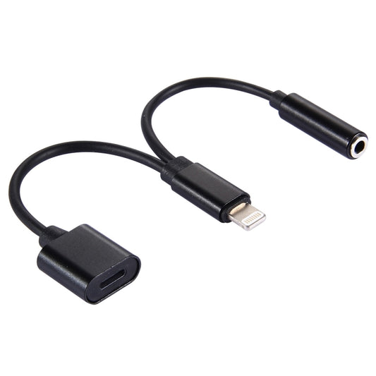 10cm 8 Pin Female & 3.5mm Audio Female to 8 Pin Male Charger Adapter Cable, Support All IOS Systems(Black) by bashfashion