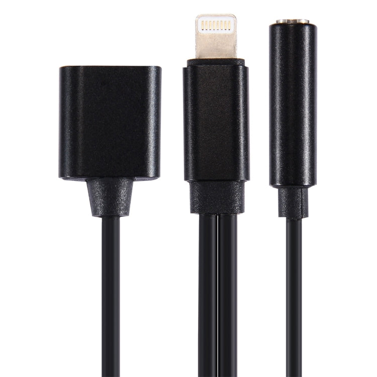 10cm 8 Pin Female & 3.5mm Audio Female to 8 Pin Male Charger&#160;Adapter Cable, Support All IOS Systems(Black) by bashfashion