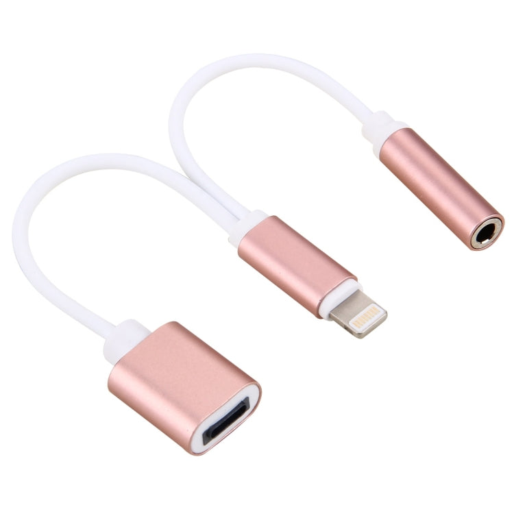 10cm 8 Pin Female & 3.5mm Audio Female to 8 Pin Male Charger&#160;Adapter Cable, Support All IOS Systems(Rose Gold) by bashfashion