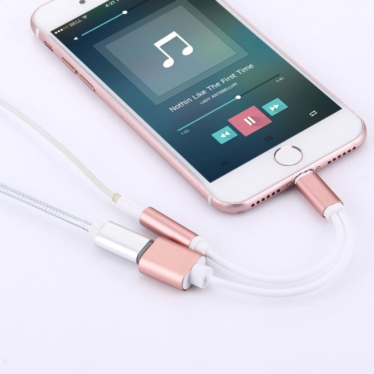 10cm 8 Pin Female & 3.5mm Audio Female to 8 Pin Male Charger&#160;Adapter Cable, Support All IOS Systems(Rose Gold) by bashfashion