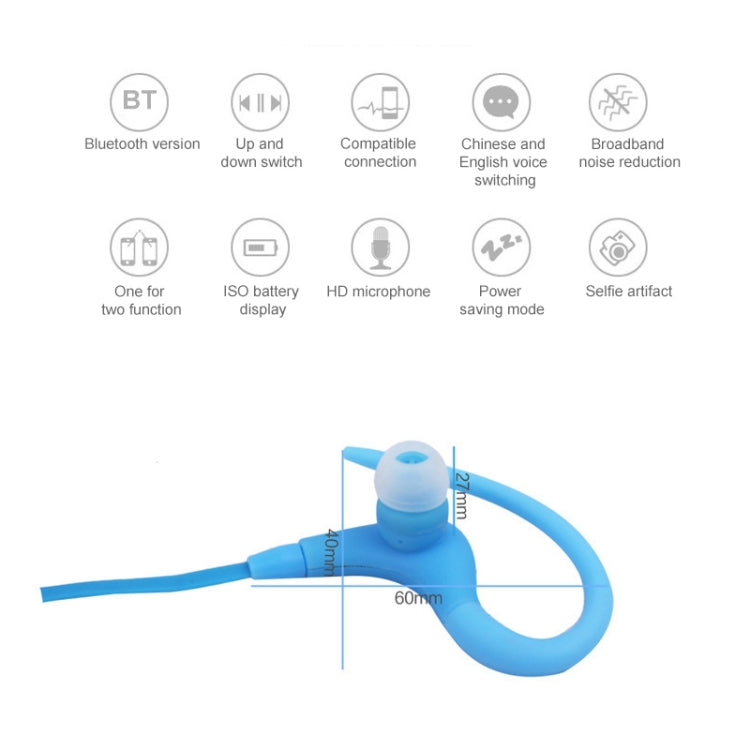 BT-1 Wireless Bluetooth In-ear Headphone Sports Headset with Microphones, for Smartphone, Built-in Bluetooth Wireless Transmission, Transmission Distance: within 10m(Blue) by bashfashion