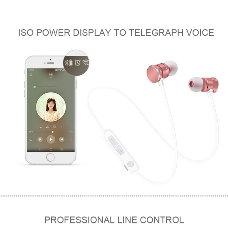 X3 Magnetic Absorption Sports Bluetooth 5.0 In-Ear Headset with HD Mic, Support Hands-free Calls, Distance: 10m(Rose Gold) by bashfashion