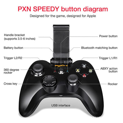 PXN PXN-6603 MFI Mobile Phone Wireless Bluetooth Game Handle Controller, Compatible with iOS System(Black) by PXN