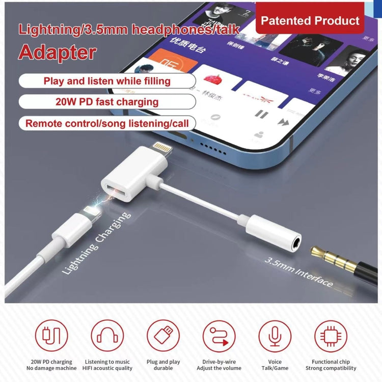 JBC-191 PD20W 8 Pin to 8 Pin+3.5mm Earphone Interface Adapter, Support Charging / Calling by bashfashion