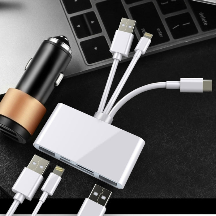 5 in 1 8 Pin + Type-C / USB-C + USB + TF Card + SD Card Multi-function Camera Reader Adapter by bashfashion