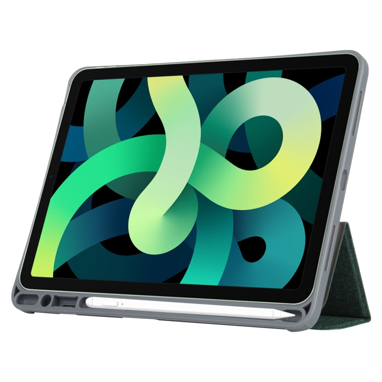 Mutural YASHI Series TPU + PU Cloth Pattern Texture Horizontal Flip Leather Case with Three-folding Holder & Pen Slot & Wake-up / Sleep Function For iPad Air 2022 / 2020 10.9(Green) by Mutural