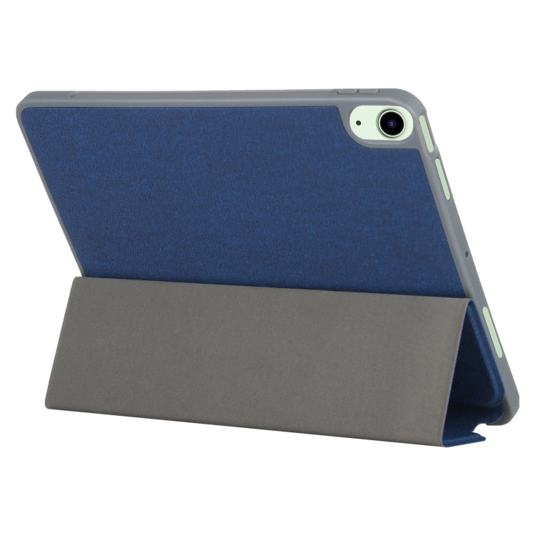 Mutural YASHI Series TPU + PU Cloth Pattern Texture Horizontal Flip Leather Case with Three-folding Holder & Pen Slot & Wake-up / Sleep Function For iPad Air 2022 / 2020 10.9(Blue) by Mutural