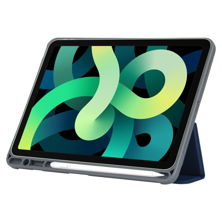 Mutural YASHI Series TPU + PU Cloth Pattern Texture Horizontal Flip Leather Case with Three-folding Holder & Pen Slot & Wake-up / Sleep Function For iPad Air 2022 / 2020 10.9(Blue) by Mutural