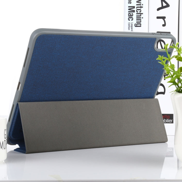 Mutural YASHI Series TPU + PU Cloth Pattern Texture Horizontal Flip Leather Case with Three-folding Holder & Pen Slot & Wake-up / Sleep Function For iPad Air 2022 / 2020 10.9(Blue) by Mutural