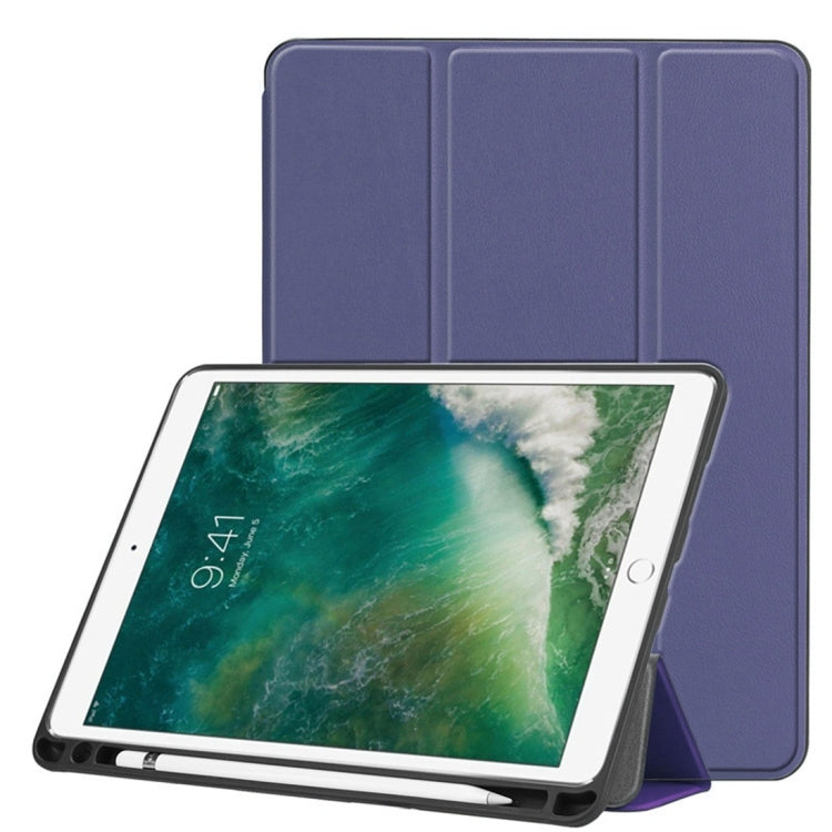 Custer Texture Horizontal Flip Leather Case for iPad Pro 10.5 Inch / iPad Air (2019), with Three-folding Holder & Pen Slot (Dark Blue) by bashfashion