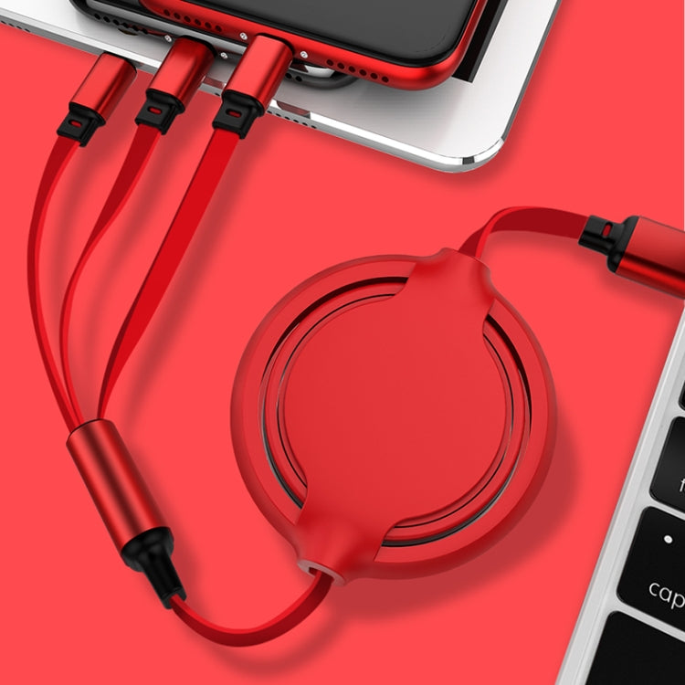 3.5A Liquid Silicone 3 in 1 USB to USB-C / Type-C + 8Pin + Micro USB Retractable Data Syn Charging Cable (Red) by bashfashion