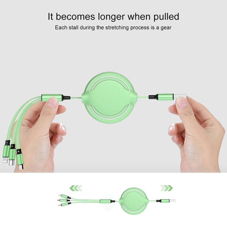 3.5A Liquid Silicone 3 in 1 USB to USB-C / Type-C + 8Pin + Micro USB Retractable Data Syn Charging Cable (Red) by bashfashion