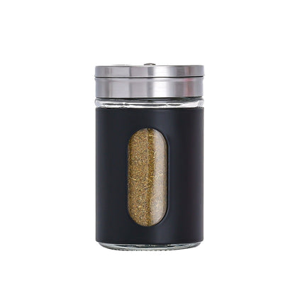 Stainless Steel Lid Glass Seasoning Jar Kitchen Supplies (Black) by bashfashion