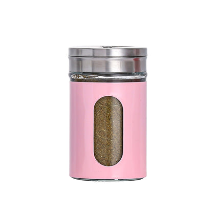 Stainless Steel Lid Glass Seasoning Jar Kitchen Supplies (Pink) by bashfashion