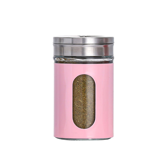 Stainless Steel Lid Glass Seasoning Jar Kitchen Supplies (Pink) by bashfashion