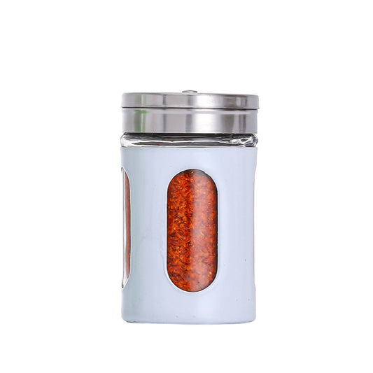 Stainless Steel Lid Glass Seasoning Jar Kitchen Supplies (White) by bashfashion