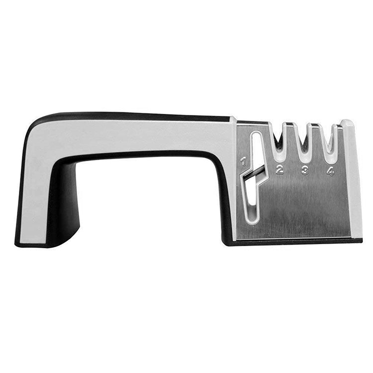 4 in 1 Stainless Steel Knife Sharpener Four Section Hand-held Quick Sharpening Tool with Non Slip Handle(Black) by bashfashion