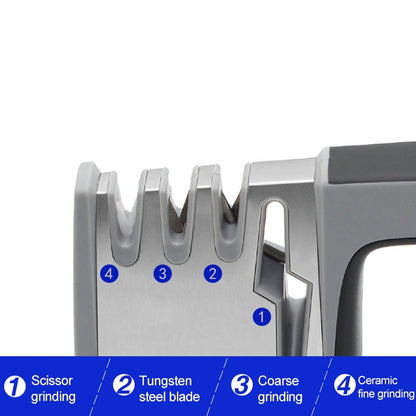 4 in 1 Stainless Steel Knife Sharpener Four Section Hand-held Quick Sharpening Tool with Non Slip Handle(Red) by bashfashion