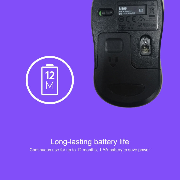 Logitech M186 Wireless Mouse Office Power Saving USB Laptop Desktop Computer Universal (Black Blue) by Logitech