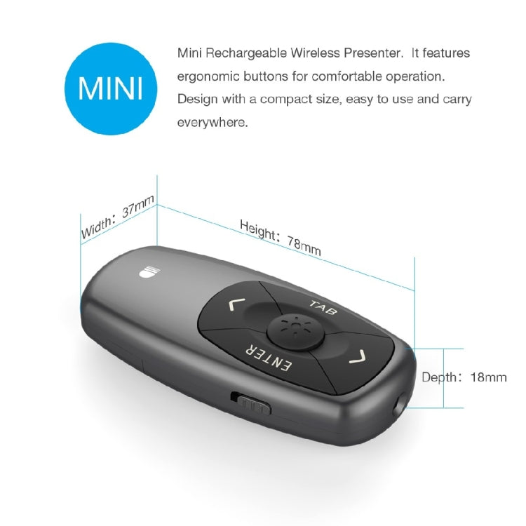 Doosl DSIT011 2.4GHz Mini Rechargeable PowerPoint Presentation Remote Control, Control Distance: 100m(Black) by DOOSL
