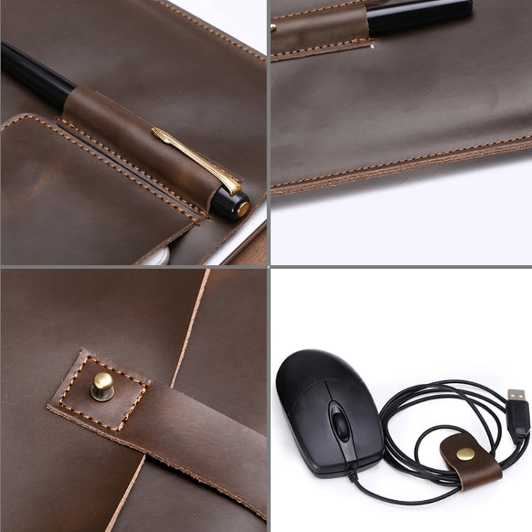 Universal Genuine Leather Business Power Adapter Laptop Tablet Bag with Cable Winder, For 13.3 inch and Below Macbook, Samsung, Lenovo, Sony, DELL Alienware, CHUWI, ASUS, HP(Coffee) by bashfashion