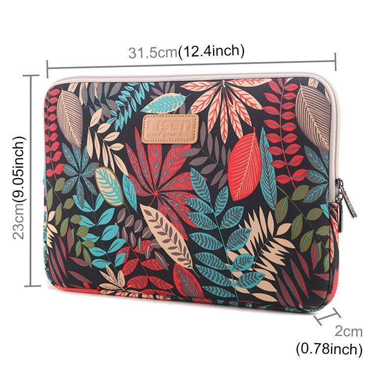 Lisen 12 inch Sleeve Case Colorful Leaves Zipper Briefcase Carrying Bag for iPad, Macbook, Samsung, Lenovo, Sony, DELL Alienware, CHUWI, ASUS, HP, 12 inch and Below Laptops / Tablets(Black) by bashfashion