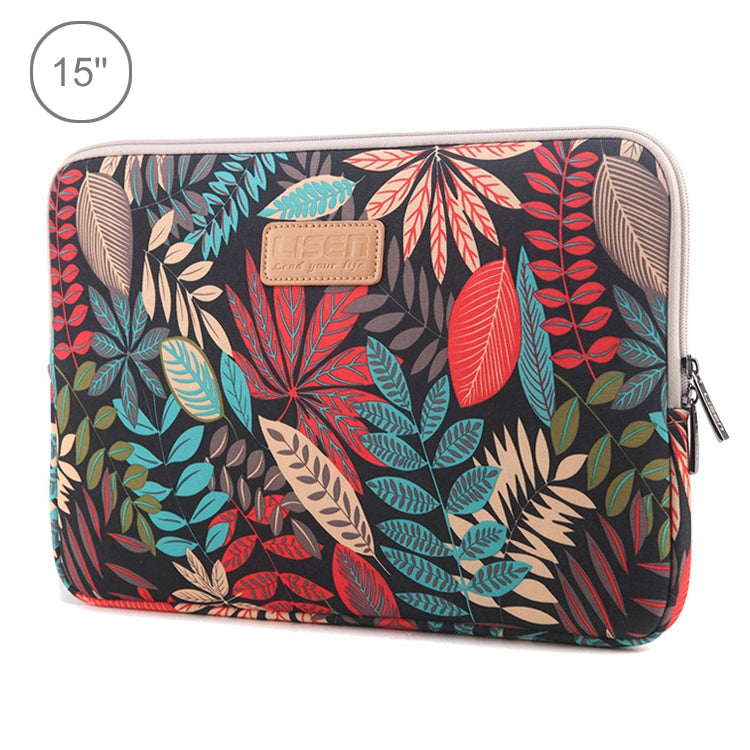 Sleeve Case Colorful Leaves Zipper Briefcase Carrying Bag for Macbook, Samsung, Lenovo, Sony, DELL Alienware, CHUWI, ASUS, HP, 15.6 inch and Below Laptops(Black) by bashfashion
