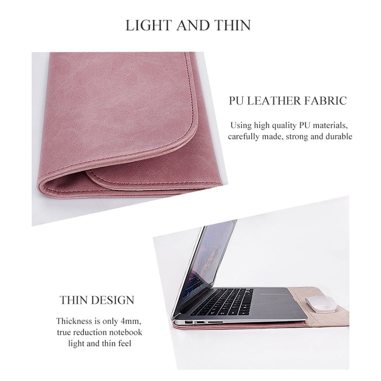 PU01S PU Leather Horizontal Invisible Magnetic Buckle Laptop Inner Bag for 14.1 inch laptops, with Small Bag (Pink) by bashfashion