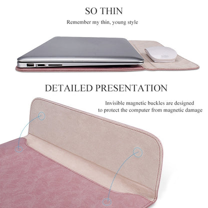 PU01S PU Leather Horizontal Invisible Magnetic Buckle Laptop Inner Bag for 14.1 inch laptops, with Small Bag (Pink) by bashfashion