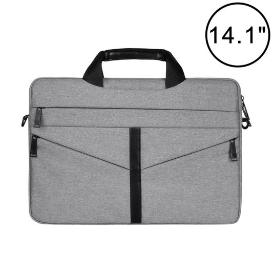 14.1 inch Breathable Wear-resistant Fashion Business Shoulder Handheld Zipper Laptop Bag with Shoulder Strap (Light Grey) by bashfashion