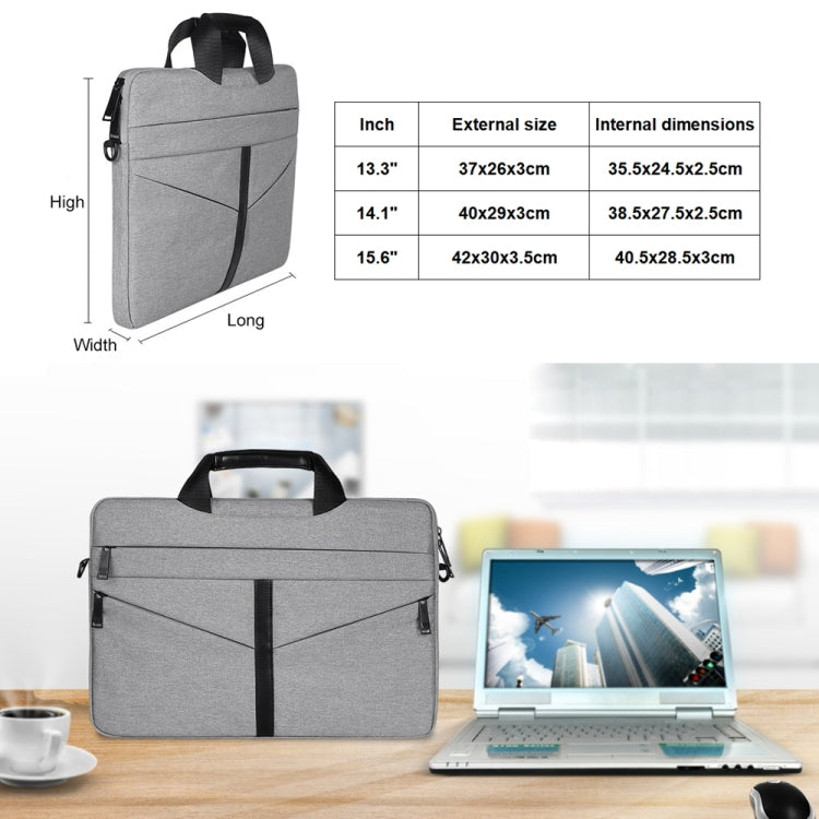 14.1 inch Breathable Wear-resistant Fashion Business Shoulder Handheld Zipper Laptop Bag with Shoulder Strap (Light Grey) by bashfashion