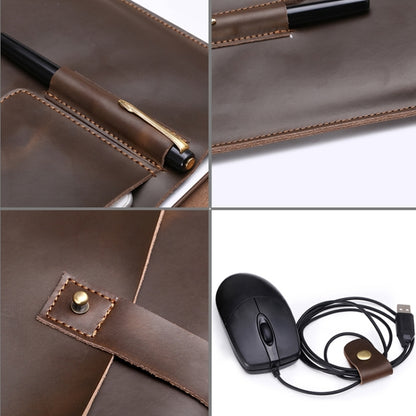 Universal Genuine Leather Business Power Adapter Laptop Tablet Bag with Cable Winder, For 11.6 inch and Below Macbook, Samsung, Lenovo, Sony, DELL Alienware, CHUWI, ASUS, HP (Coffee) by bashfashion