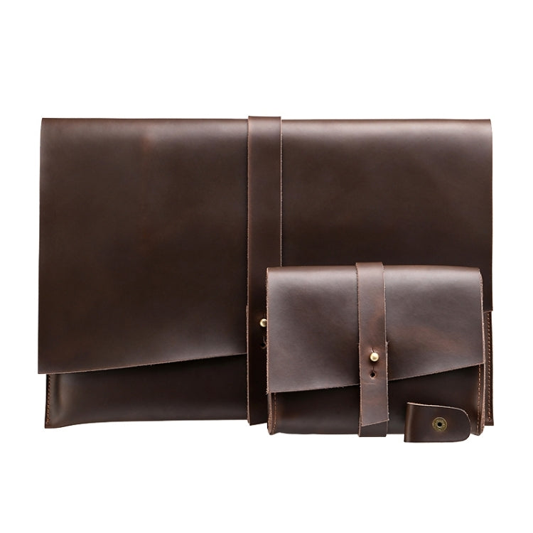 Universal Genuine Leather Business Power Adapter Laptop Tablet Bag with Cable Winder, For 15 inch and Below Macbook, Samsung, Lenovo, Sony, DELL Alienware, CHUWI, ASUS, HP (Coffee) by bashfashion