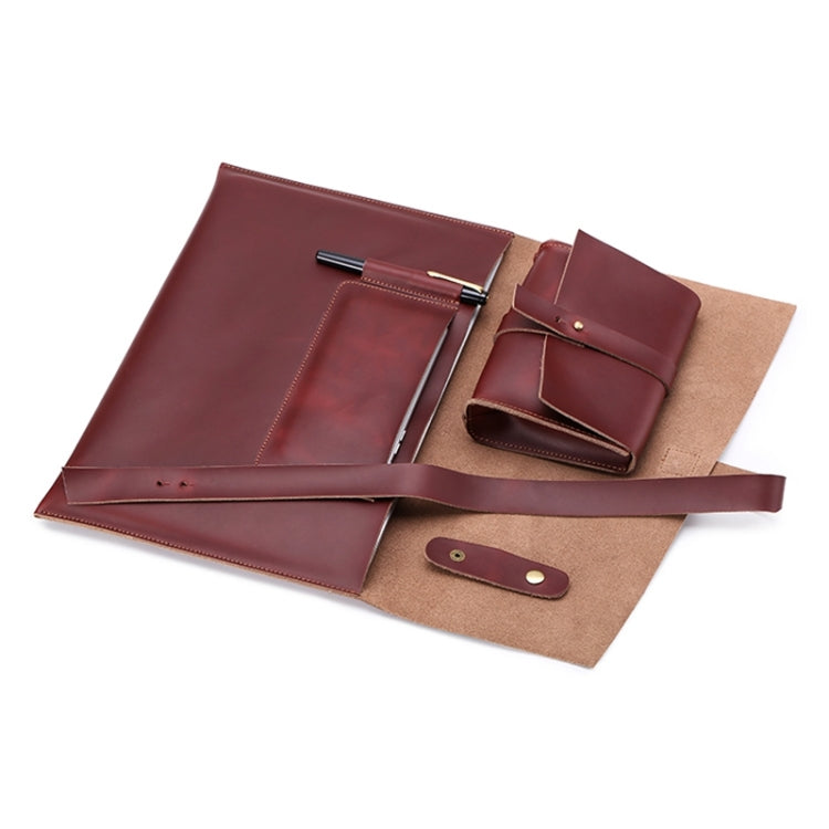 Universal Genuine Leather Business Power Adapter Laptop Tablet Bag with Cable Winder, For 15 inch and Below Macbook, Samsung, Lenovo, Sony, DELL Alienware, CHUWI, ASUS, HP (Wine Red) by bashfashion