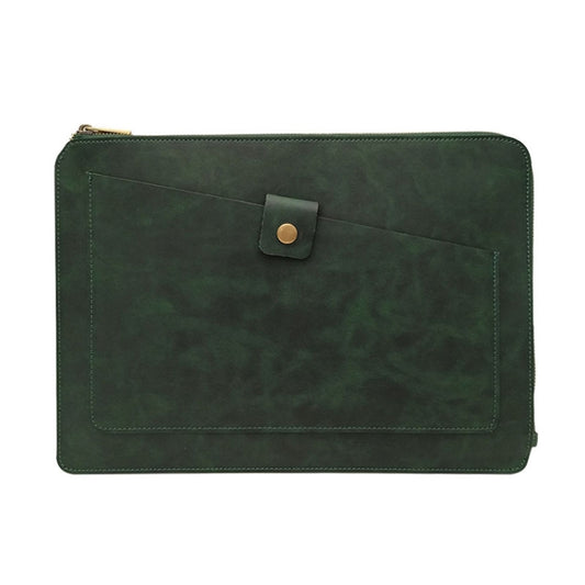 11.6 inch Genuine Leather Zipper Laptop Tablet Bag, For Macbook, Samsung, Lenovo, Sony, DELL Alienware, CHUWI, ASUS, HP 11.6 inch and Below Laptop (Dark Green) by bashfashion
