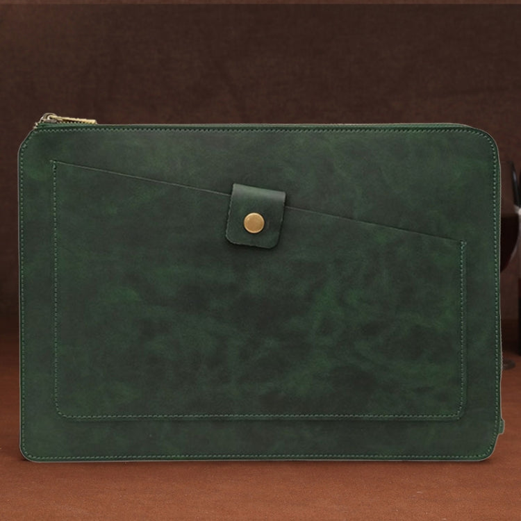 11.6 inch Genuine Leather Zipper Laptop Tablet Bag, For Macbook, Samsung, Lenovo, Sony, DELL Alienware, CHUWI, ASUS, HP 11.6 inch and Below Laptop (Dark Green) by bashfashion