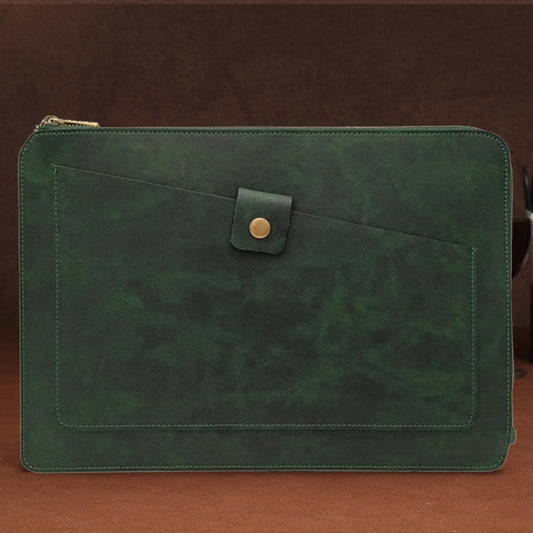 11.6 inch Genuine Leather Zipper Laptop Tablet Bag, For Macbook, Samsung, Lenovo, Sony, DELL Alienware, CHUWI, ASUS, HP 11.6 inch and Below Laptop (Dark Green) by bashfashion