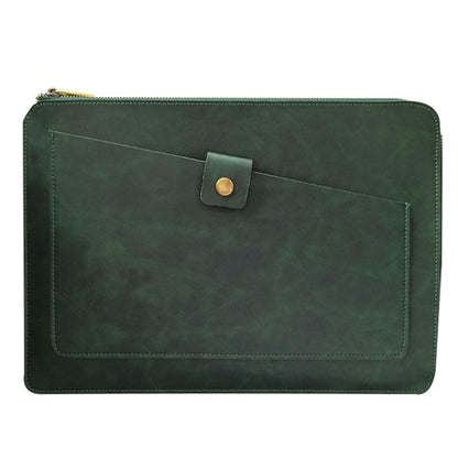 Universal Genuine Leather Business Zipper Laptop Tablet Bag For 13 inch and Below(Green) by bashfashion