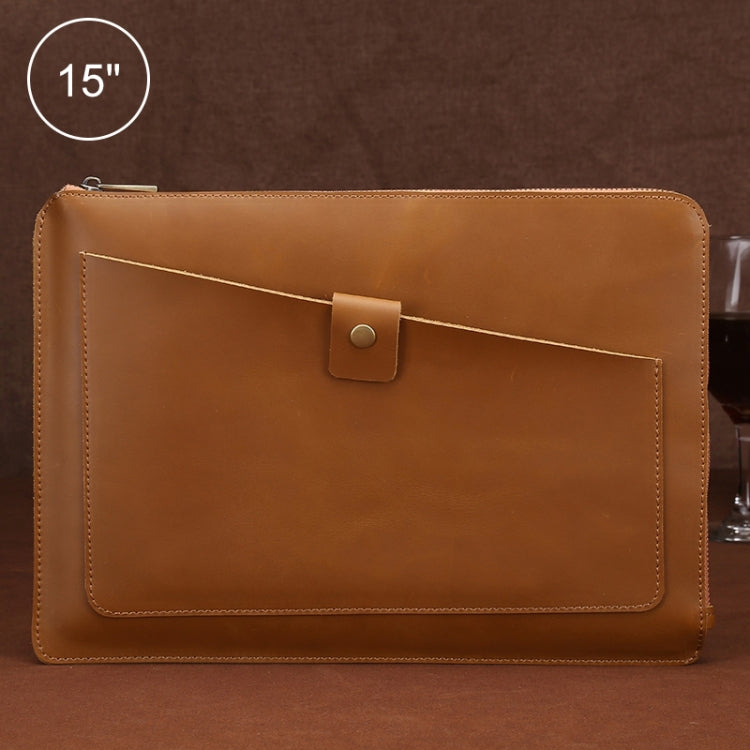 Universal Genuine Leather Business Zipper Laptop Tablet Bag For 15 inch and Below(Yellow) by bashfashion