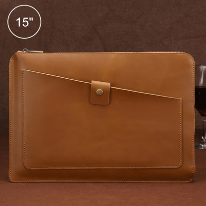 Universal Genuine Leather Business Zipper Laptop Tablet Bag For 15 inch and Below(Yellow) by bashfashion