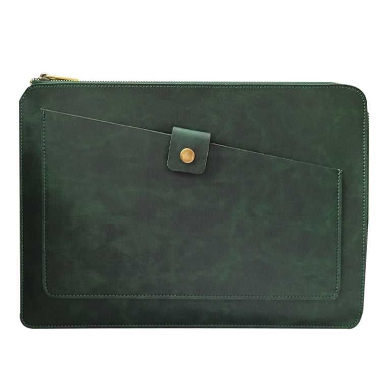 Universal Genuine Leather Business Zipper Laptop Tablet Bag For 12 inch and Below(Green) by bashfashion