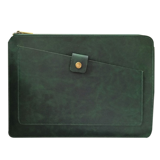 Universal Genuine Leather Business Zipper Laptop Tablet Bag For 12 inch and Below(Green) by bashfashion