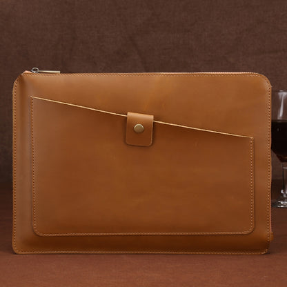 Universal Genuine Leather Business Laptop Tablet Zipper Bag For 13.3 inch and Below(Yellow) by bashfashion