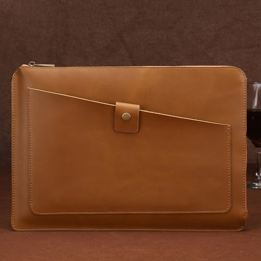 Universal Genuine Leather Business Laptop Tablet Zipper Bag For 13.3 inch and Below(Yellow) by bashfashion