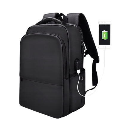 Polyester Waterproof Laptop Backpack for Below 15 inch Laptops, with USB Interface Trunk Trolley Strap(Black) by bashfashion