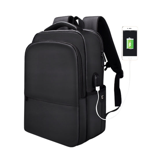 Polyester Waterproof Laptop Backpack for Below 15 inch Laptops, with USB Interface Trunk Trolley Strap(Black) by bashfashion