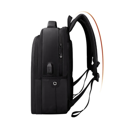 Polyester Waterproof Laptop Backpack for Below 15 inch Laptops, with USB Interface Trunk Trolley Strap(Black) by bashfashion