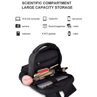 Polyester Waterproof Laptop Backpack for Below 15 inch Laptops, with USB Interface Trunk Trolley Strap(Black) by bashfashion