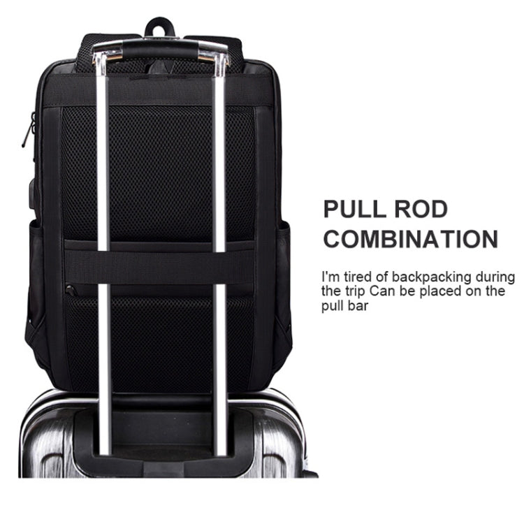 Polyester Waterproof Laptop Backpack for Below 15 inch Laptops, with USB Interface Trunk Trolley Strap(Black) by bashfashion