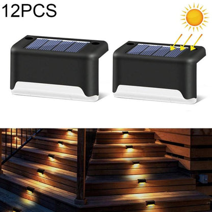 12 PCS Solar Powered LED Outdoor Stairway Light IP65 Waterproof Garden Lamp, Warm White Light(Black) by bashfashion